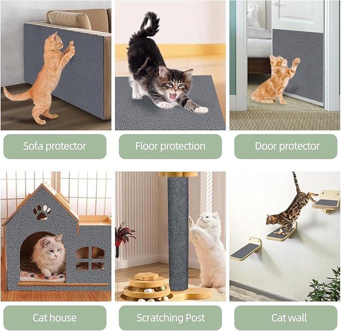 Cat Scratch Mat 78.7"x15.8",Replacement Cat Scratching Post or Scratch Pad,DIY Cat Tree Shelf,Decoration Cat Tower,Protector Couch Furniture or Wall (Black)