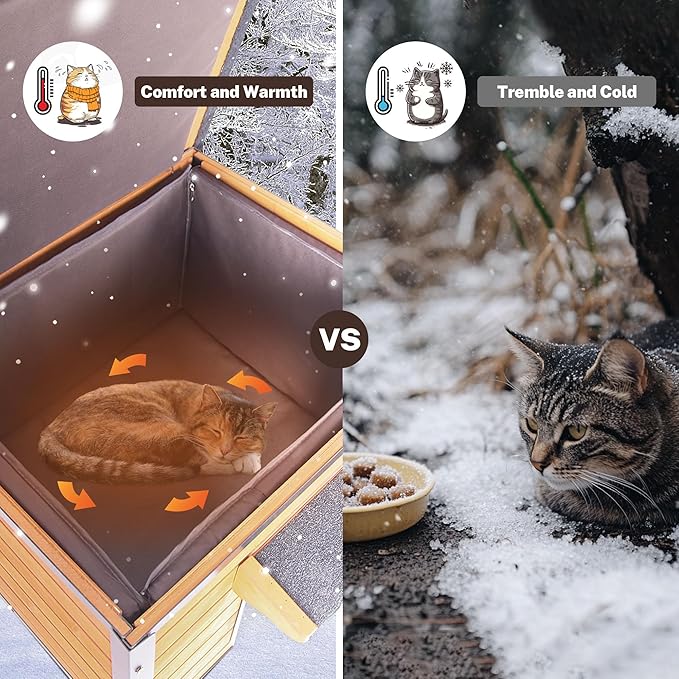 Outdoor Insulated Cat House Weatherproof for Winter, Feral Cat Shelter with Insulated Liner, All Round Metal Frame Wooden Condos, Indoor and Outdoor Use for Cat, Rabbit and Small Animal