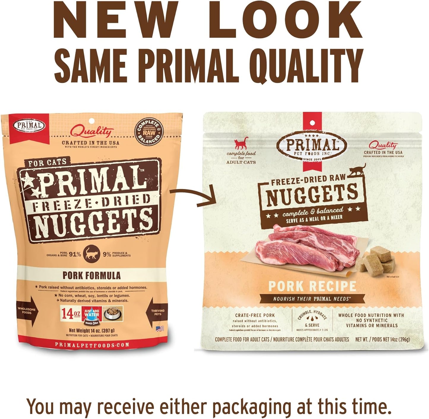 Primal Freeze Dried Raw Cat Food Nuggets Pork, Complete & Balanced Meal or Topper, Premium, Healthy, Grain Free, High Protein Raw Cat Food with Probiotics (5.5 oz)