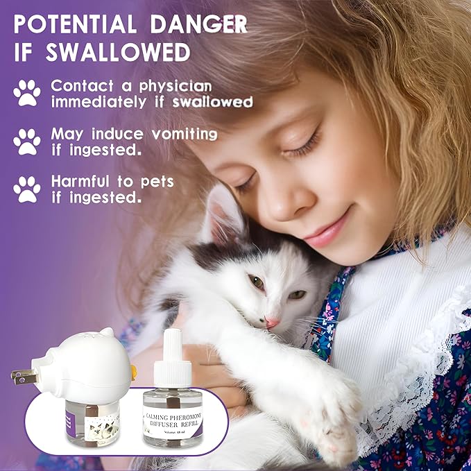Cat Calming Pheromone Diffuser – Premium Cat Calming Diffuser for Stress & Anxiety Relief – Reduces Scratching, Spraying & Fighting – 60 Day Supply, 48ml Bottle – Ideal for All Cats & Multi-Cat Homes