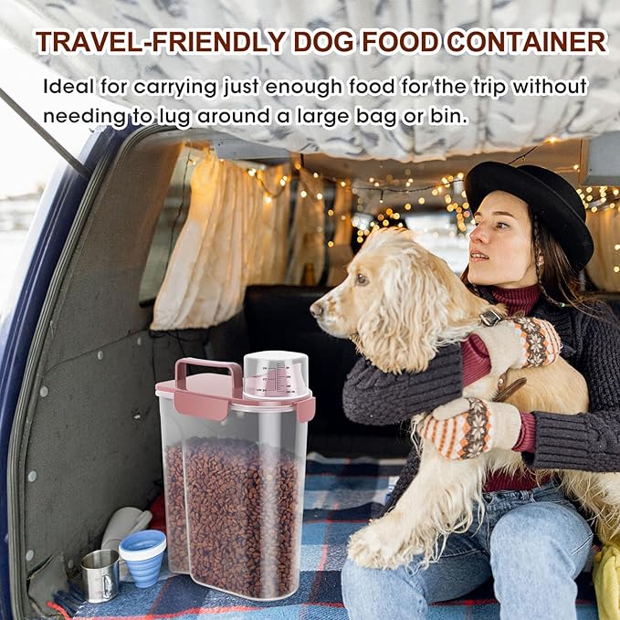 TBMax Portable Dog Food Storage Container 5 to 7 Lbs, Airtight Cat Food Container with Large Spout & Cup, Pet Food Storage Dispenser for Small Animal Kibble Storage, Dog Treat Bird Seed Container