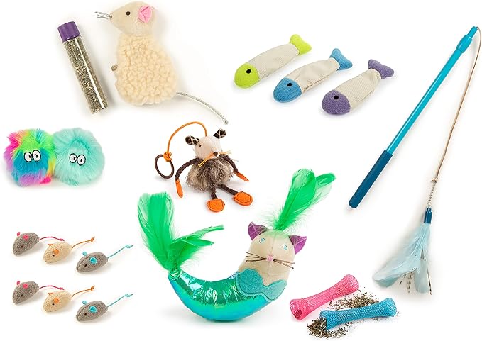 SmartyKat (18 Set Bundle Welcome Home New Cat Necessity Variety Pack Catnip Cat Toys, Includes Bonus Catnip - Multi Color, Set of 18
