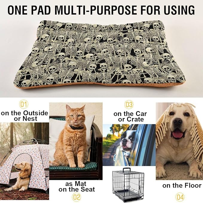 Pet Bed Fun Skull Dog Bed Mat Absorbing Non Slip Pad Pet Sleeping Mat for Small, Medium, and Large Dogs Puppy Cat 36 in x 24 in