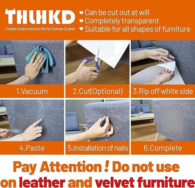 Cat Scratch Furniture Protector: 12 Pcs Couch Protectors Tape from Cats Claws Scratching Single Sided Clear Sticky Sheets Proof Clawing Sofa Corner Protection Cover Anti Scratch for Furniture