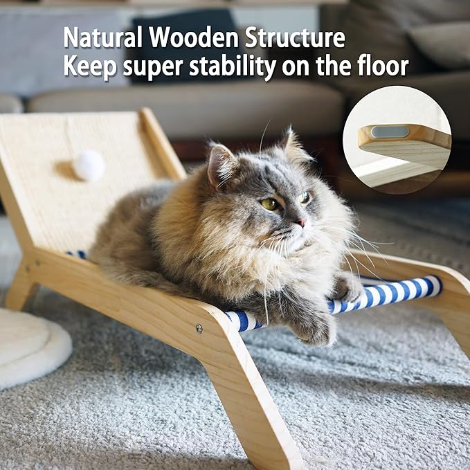 PETKARAY Cat Hammock with Coconut Palm Tree Scratching Post, Cozy Beach Chair Elevated Cat Beds, Original Lounger for Indoor Cats