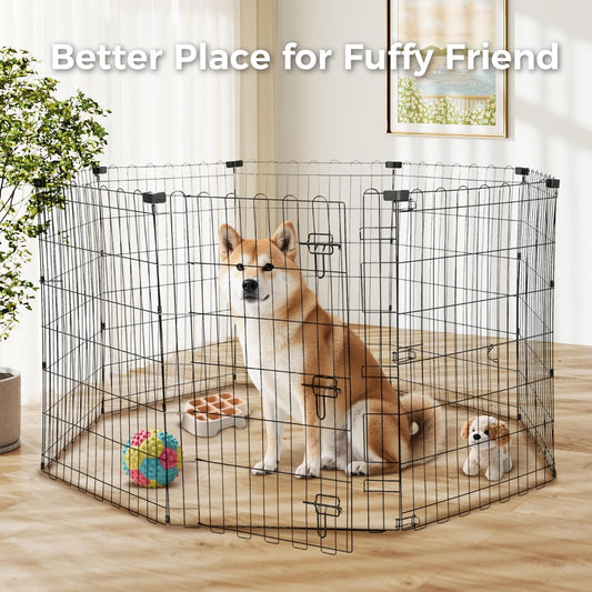 Foldable Dog Playpen 36" Height 8 Panels Metal Exercise Pen with Door - Indoor/Outdoor Dog Play Pen for Small-Medium Dogs, Portable Pet Fence for Yard Garden Camping, Black