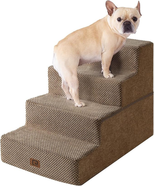 EHEYCIGA Dog Stairs for Bed 18" H, 4-Step Dog Steps for High Bed, Pet Steps for Small Dogs and Cats, Non-Slip Balanced Pet Ramp Indoor, Camel