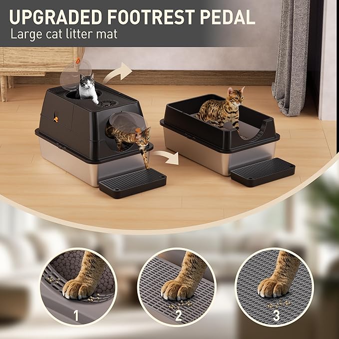 ITYLIFE CITYLIFE Stainless Steel Litter Box with Lid XL Large Enclosed Metal Box Anti-Leakagecat Litter Container Stainless Steel Includes Scoop, Odor Control Easy Cleaning, Dark Grey