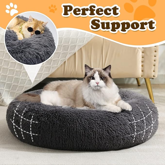 JOLLYVOGUE Dog Bed, Calming Anti-Anxiety Large Dog Bed, Fluffy Donut Cushion for Medium and Large Pets (39")