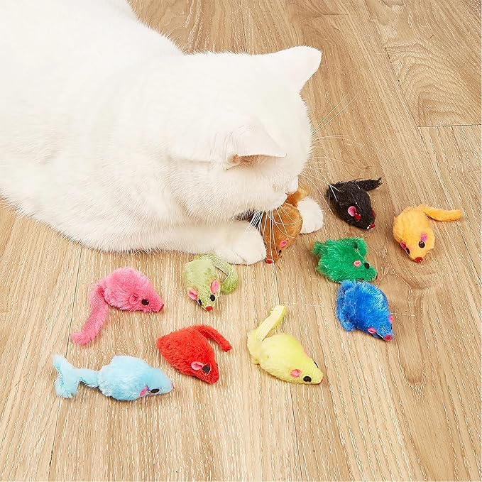 5Pcs Interactive Flocking Plush Mice Toys for Cats - Soft Kitten Catch & Training Play Toys,Flexible Indoor Exercise,Small Plush Biting Toys for Cat Tents,Beds & Houses-Perfect for Indoor Cats（Random）