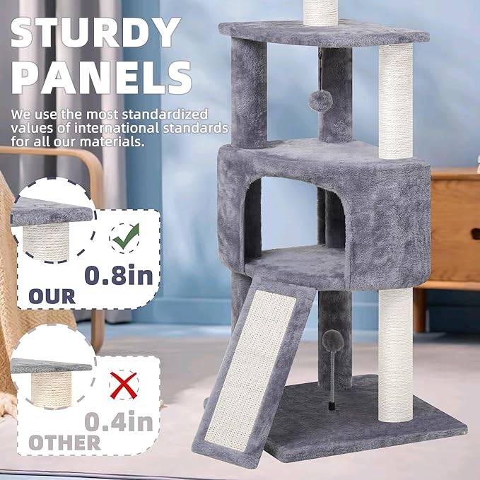 45in Cat Tree Tower with Big Condo for Indoor Kitten,Cat Tower with Scratching Post,Scratching Board and Cat Toys,Multi-Level,Small Space,Transformer Cat Tree, Grey(New)