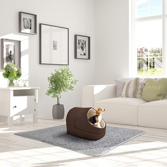 4 in 1 Self Warming Burrow Cat Bed, Pet Hideway Sleeping Cuddle Cave (Brown-2)