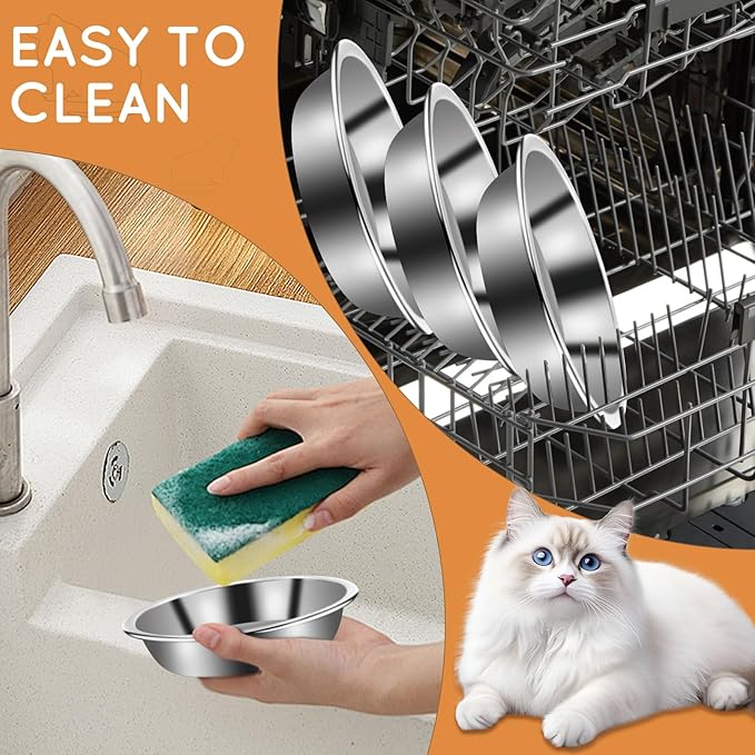 12Pcs Cat Bowls,Stainless Steel Cat Food Bowls,Metal Cat Dishes Whisker Fatigue Relief,Shallow Cat Food Dish for Indoor Kitten,Replacement Basic Cat Plates for Elevated Stand(5.5 Inch)