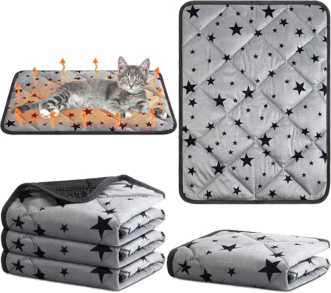 Namalu 4 Pack Self Warming Cat Bed Self Heating Cat Mat Star Pattern Soft Dog Crate Pad Thermal Pet Mat Anti Slip Kennel Washable Dog Warming Bed for Outdoor Indoor(18 x 24 Inch,Rectangle)