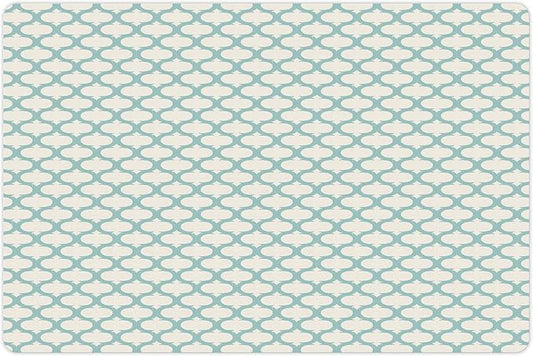 Lunarable Ikat Pet Mat for Food and Water, Mesh Patterns and Lines on Vintage Backdrop Retro Ikat Style Boho Print, Non-Slip Rubber Mat for Dogs and Cats, 18" X 12", Turquoise Cream