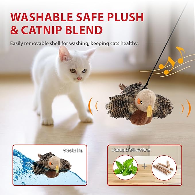 Gigwi Flappy Bird Cat Toy for Indoor Cats, Rechargeable Lifelike Interactive Flapping Bird Cat Toy Tweet, Flapping Wings & Lively Chirping, Automatic Catnip Toys for Cats Kitten, Touch Activated