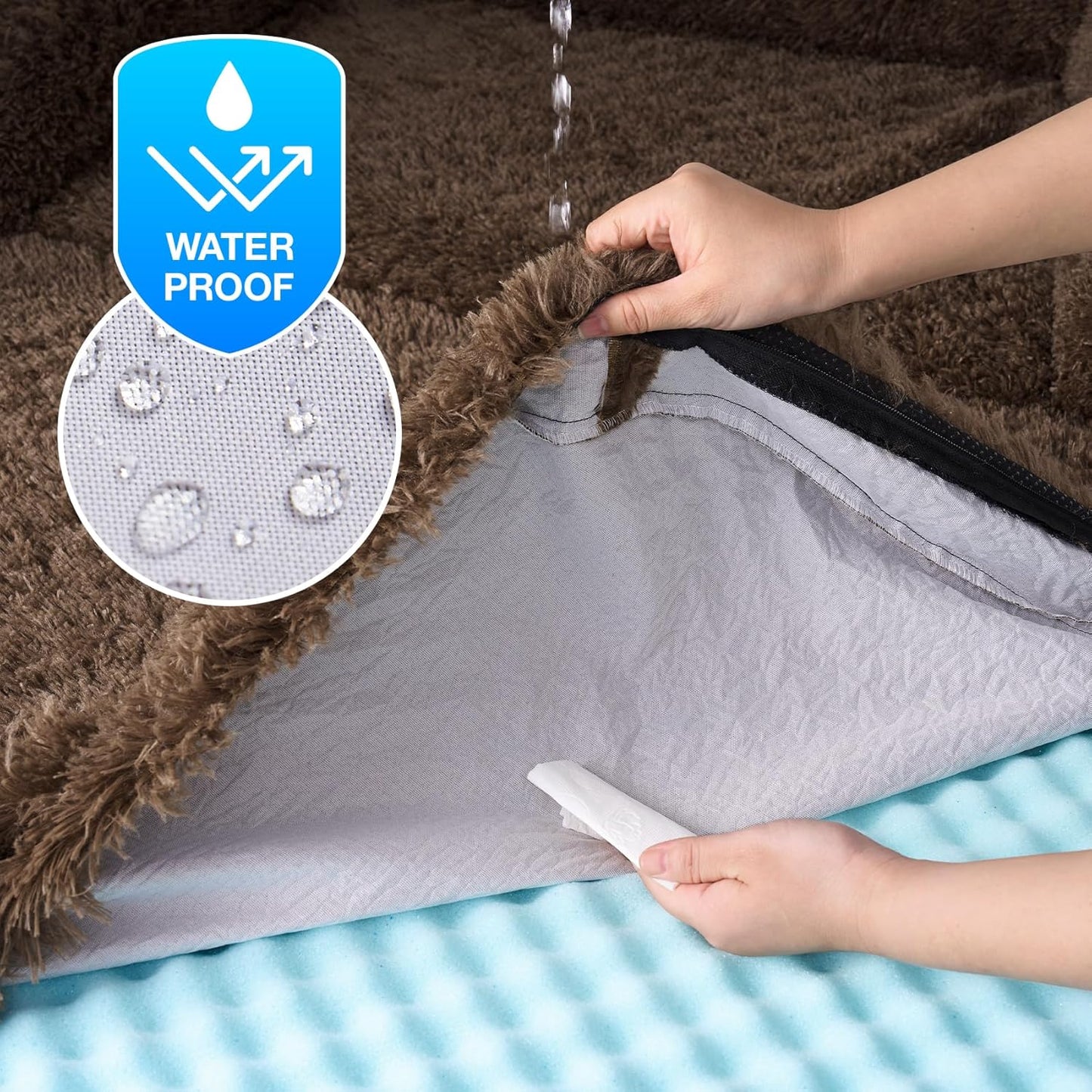 EHEYCIGA Foldable XXL Dog Bed, Faux Fur Fluffy Pet Couch Bed for Extra Large Dogs, Orthopedic Calming Memory Foam Big Pet Bed, Washable Soft Pet Sofa Bed with Non-Slip Bottom, Brown, 54"x38"x7.5"