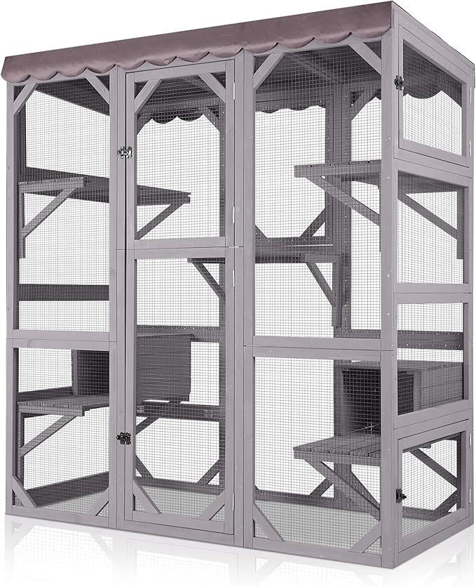 GUTINNEEN Catio Large Cat House Outdoor Walk in Outdoor Cat Enclosure Indoor Cage Kitty Condo Playpen with Door, Platform & Small House - 62.6"