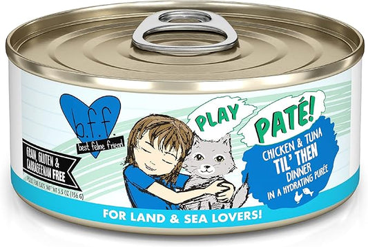 Weruva B.F.F. Play - Best Feline Friend Paté Lovers, Aw Yeah!, Chicken & Tuna Til' Then with Chicken & Tuna, 5.5oz Can (Pack of 8)