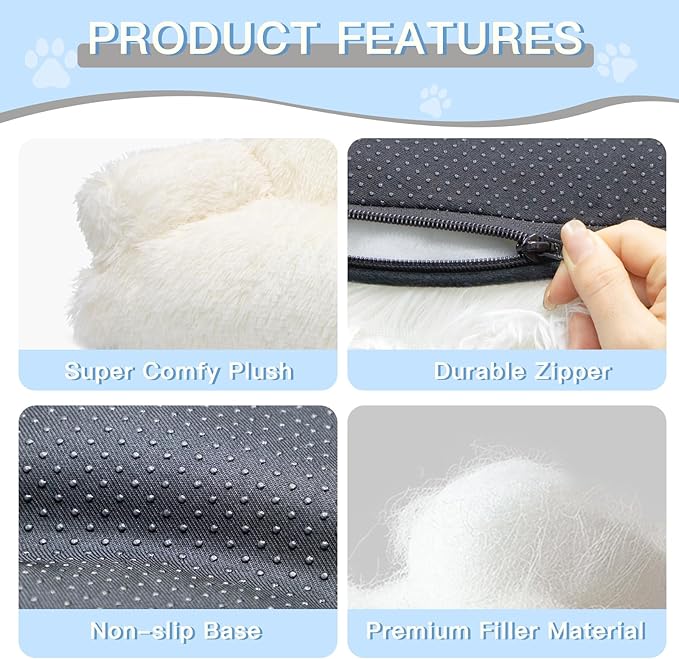 Cat Couch Bed for Indoor Cats, Calming Pet Sofa Puppy Sleeping Bed with Removable Washable Cover, Cute Dog Couch and Kitty Lounge Chair for 18lbs Cat & Small Dog(Plush White)