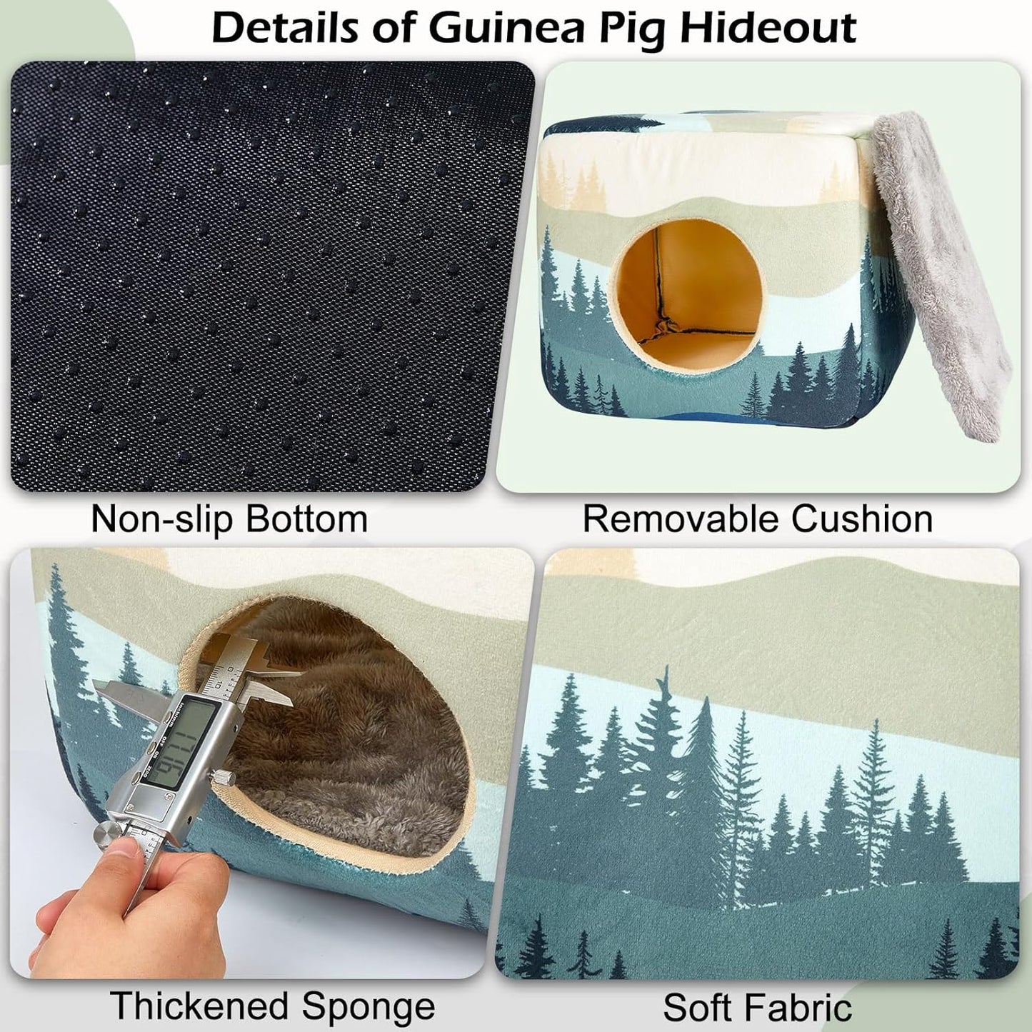 Bienbee Guinea Pig Hideout, Washable Guinea Pigs House Cozy Guinea Pigs Bed for Small Pet Bunny/Rabbit/Hamster/Chinchilla Guinea Pig Accessories Forest Landscape