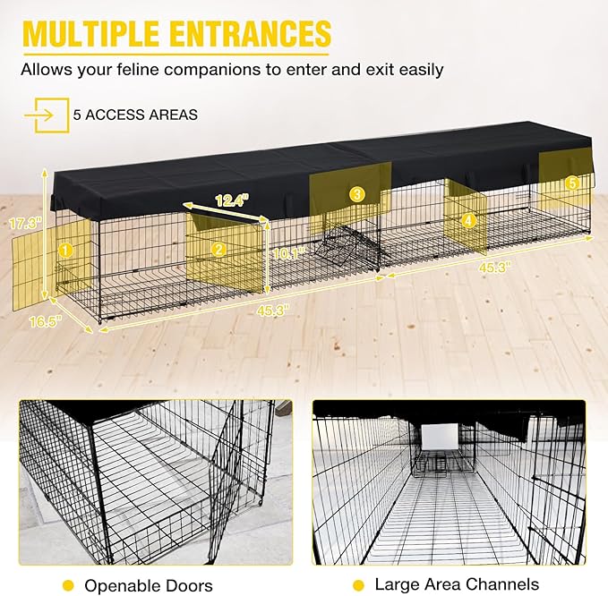 Aivituvin Cat Tunnel with Extendable Design 90.6" L, Metal Wire Outdoor Cat Enclosure with Weatherproof Fabric Cover, Connecting Inside and Outside, for Deck Patios, Balconies