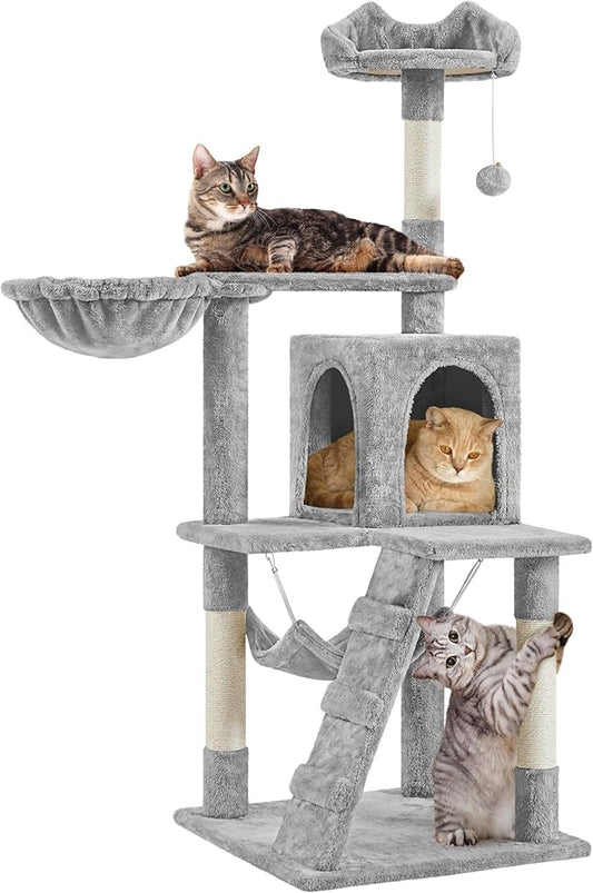 Yaheetech Cat Tree Tower Kitten Condo Scratching Post with Hammock Basket 54in