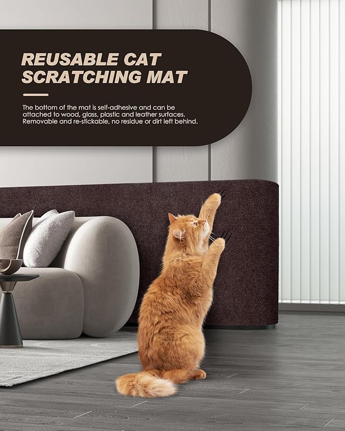 78.7"x15.8" Cat Scratch Mat,Trimmable Self-Adhesive Carpet,DIY Climb Cat Scratcher for Cat Couch Furniture or Wall Protector,Covering Cat Tower,and Replacement Pads (Brown)