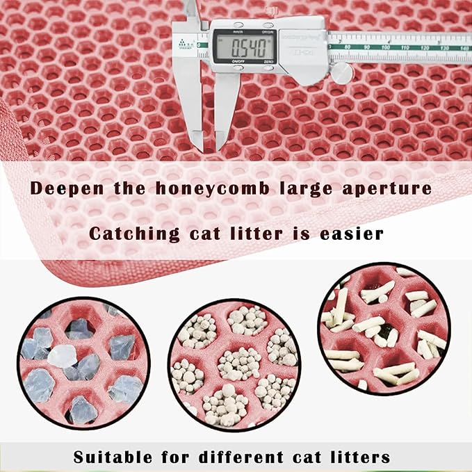HCY&WLD Cat Litter Mat, Honeycomb Double Layer Cat Litter Trapping Mat, Waterproof Urine Proof Non-Slip, Scatter Control, Less Waste, Easier to Clean (Pink, 35" X 24")