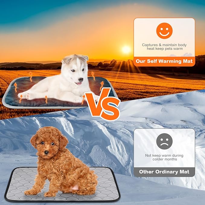 2 Pack Self Heating Cat Mat Self Warming Pet Pads Washable Kennel Mat Dog Crate Pad Reflects Body Heat Non Skid Cat Thermal Pads for Puppy Indoor Outdoor(Blue,16 x 20 Inches)