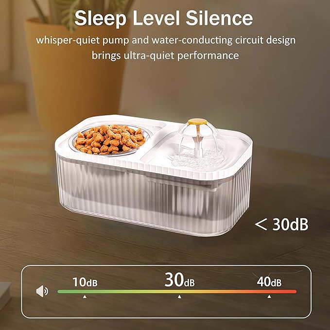 Marchul Cat Water Fountain and Stainless Steel Food Bowl, 100oz/3L Super Quiet Automatic Pet Water Dispenser with Smart Pump and 3 Replacement Filters for Cats and Small Dogs, White