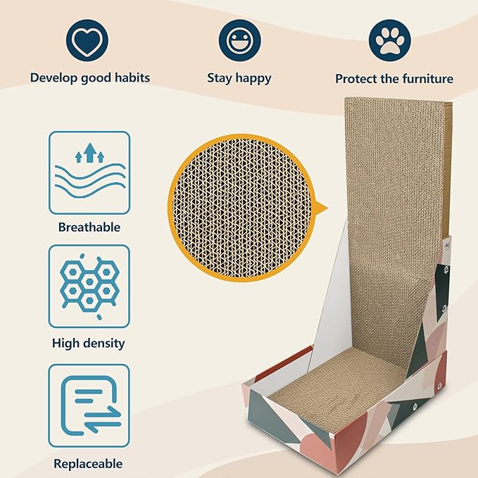 L-Shaped Cat Scratcher, Vertical Cat Scratcher Scratching Posts for Indoor Cats, Durable Scratch Pad with Shreds Collection Function, Cats Bed