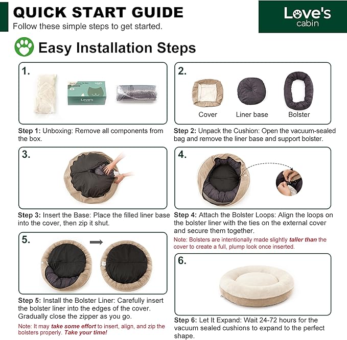 Love's cabin Round Donut Cat and Dog Cushion Bed, 25in Pet Bed for Small or Medium Dogs, Anti-Slip & Water-Resistant Bottom, Soft Durable Fabric Pet Beds, Washable Calming Cat & Dog Bed Camel