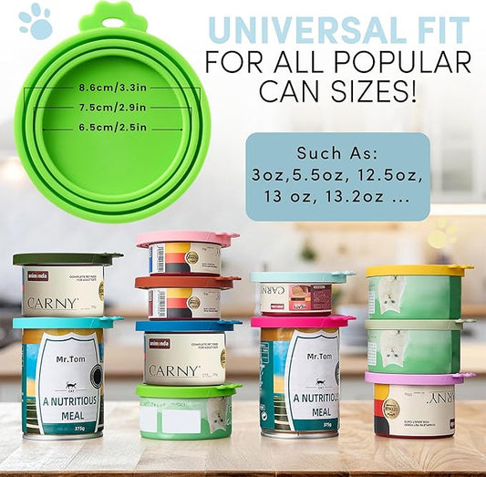 4 Pack Universal Pet Food Can Covers Lids - One fit 3 Standard Size Cans for Cats and Dogs Food Cans - Easy to Clean - Safe Silicone - Aurora Greens
