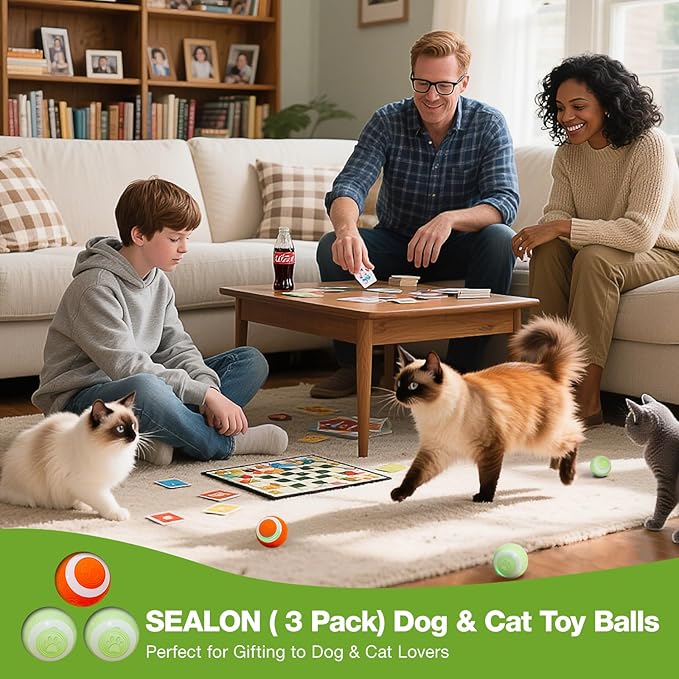 SEALON Electric Interactive Dog & Cat Toy Ball(3 Pack) Indoor Cat Play Ball, Suitable for Cats Over 6 Months for Exercise, Weight Loss, and Fun