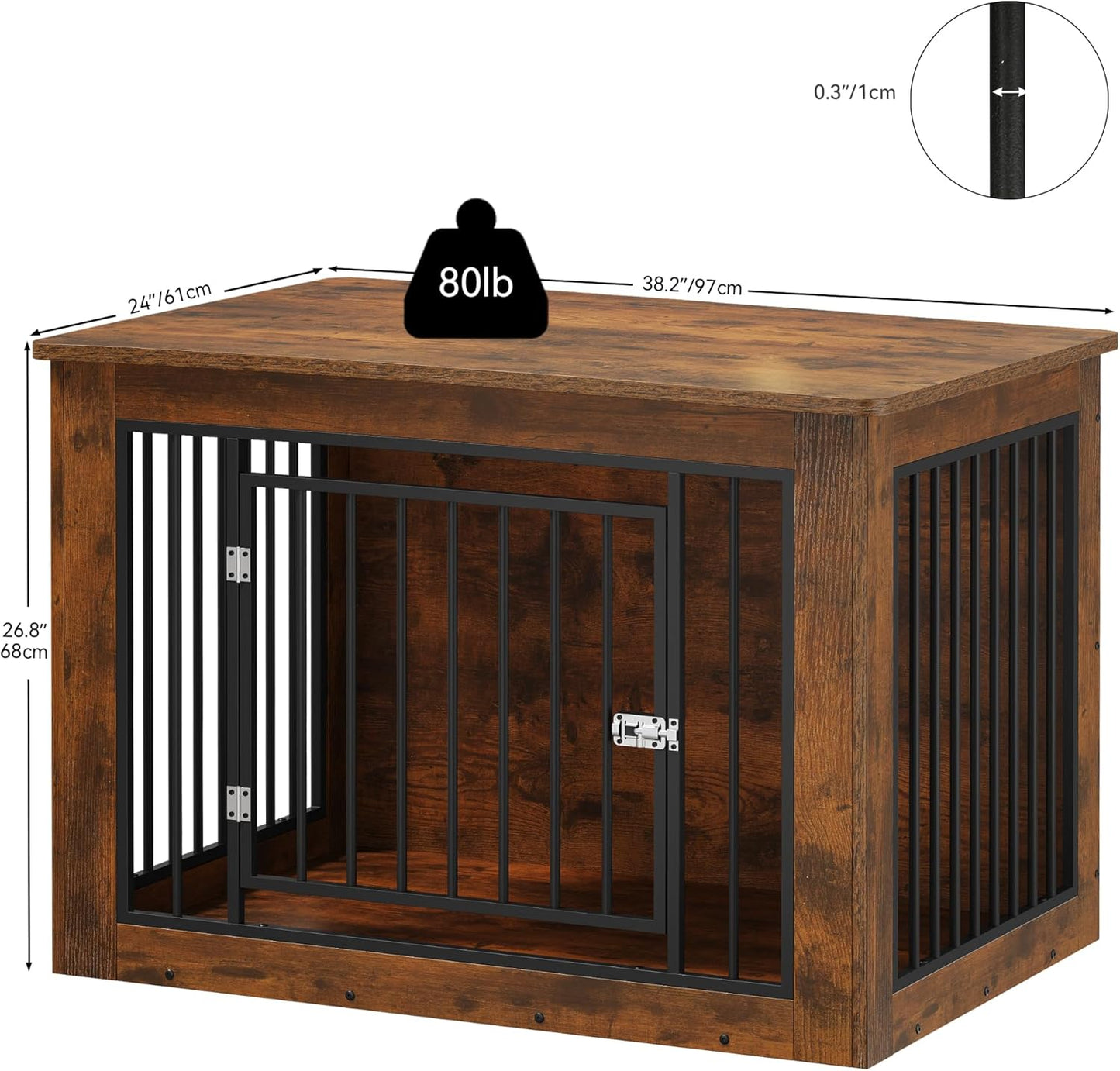 YITAHOME Dog Crate Furniture for Large Dogs, Side End Table, Modern Dogs Kennel Indoor up to 60 lb, 2-in-1 Iron-Wood Fusion Dog Cage with Waterproof Top, Safety Corners, Steel Lock,38"L, Rustic Brown