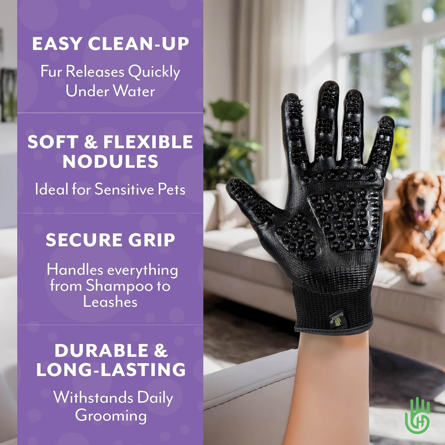 H HANDSON Pet Grooming Gloves - Patented #1 Ranked, Award Winning Shedding, Bathing, & Hair Remover Gloves - Gentle Brush for Cats, Dogs, and Horses (Red, Medium)