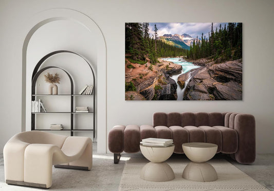 Nature Wall Art Prints - Ocean Forest Mountain Lake Canvas Landscapes - Small to Extra Large Living Room Bedroom Kitchen Bathroom Décor (Mountain River Waterfall, 24L" x 36W")