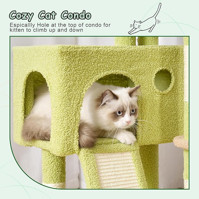 Cat Tree, 41.3" Cat Tower for Indoor Kittens with Scratching Board and Posts, Multi-Level Cozy Cat Condo with 2 Perches, Hammock, Balls, Green and Yellow GCT005SGY