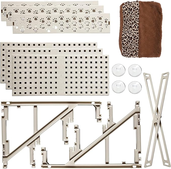 yofit Doggy Steps - Non-Slip 3 Steps Pet Stairs for Cats and Dogs, Foldable Plastic with Washable Carpet Holds Up to 50 lbs (Leopard)