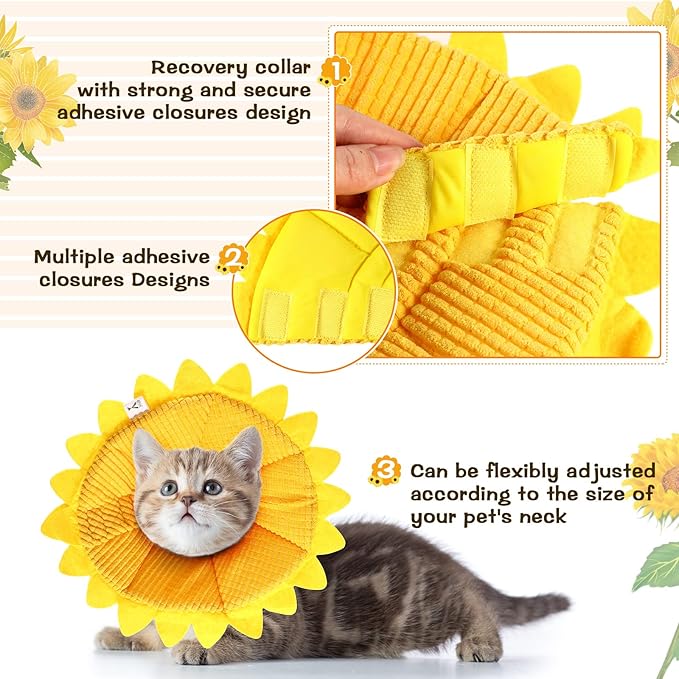 Sunflower Cat Recovery Cone Collar Soft Cotton Pet Cone Collar Adjustable Sunflower Elizabeth Postoperative Protection for Cats and Dogs(Small)