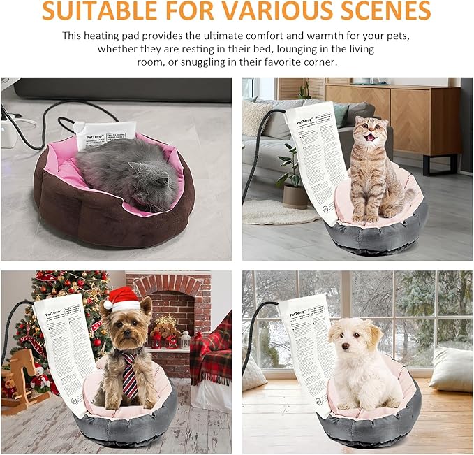 Pet Bed Warmer, Compact Heating Pad Insert for Cat Dog Beds, Turn Any Pet Bed Into a Heated Pet Sleep Pad, Waterproof Heated Mat with Chew-Resistant Cord, Safe and Warm (L:20' x 10'')