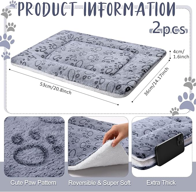 2 Pack Self Warming Cat Mat Self Heating Pad Bed Reversible Machine Washable Reflects Body Heat Warm Thermal Pet Pad Crate Blanket for Feral and Indoor Cat (Dog Paw,21" X 14")