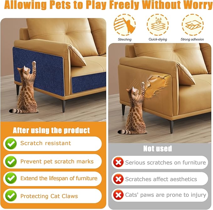 Cat Scratching mat Self-Adhesive, Trimmable Furniture Protector for Couch, Sofa, Wall & Cat Trees - Durable Scratch Pad with Nano Tape, DIY Climbing Carpet for Indoor Cats (Dark Blue, 23.6"x15.8")