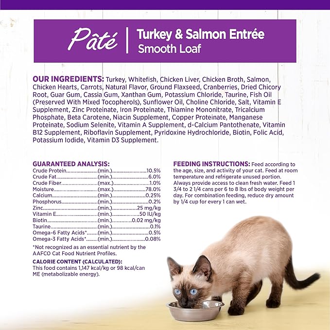 Wellness Complete Health Pate Adult Wet Cat Food, Natural, Protein-Rich, Grain Free, 3 Ounce, 24 Pack, (Turkey & Salmon)