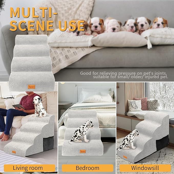 Topmart High Density Foam Dog Steps 4 Tiers,Extra Wide Deep Pet Steps,Non-Slip Dog Stairs Ramp for Bed,Soft Foam Cat Ladder,Best for Older Injured,Older Pets,Cats with Joint Pain