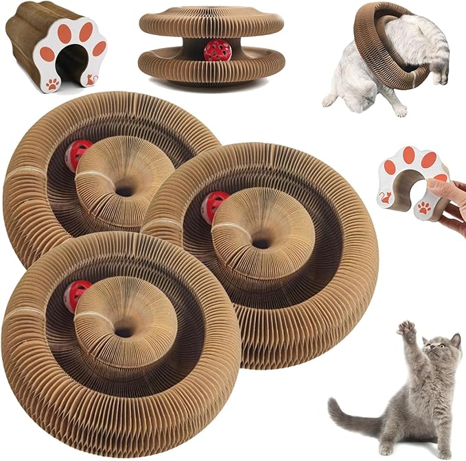 PurrPlex Magic Organ, PurrPlex Cat, Magic Organ Cat Scratch Board Foldable Cats Accordion, Flexible Cats Scratcher, Cardboard Scratchers for Indoor Cats with Interactive Bell Ball (3Pcs)