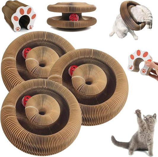 PurrPlex Magic Organ, PurrPlex Cat, Magic Organ Cat Scratch Board Foldable Cats Accordion, Flexible Cats Scratcher, Cardboard Scratchers for Indoor Cats with Interactive Bell Ball (3Pcs)