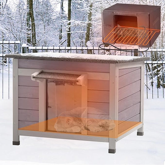 GUTINNEEN Heated Outdoor Cat House with Heating Blanket, Bite-Resistant Wire, Weatherproof Insulated Feral Cat Shelter for Winter