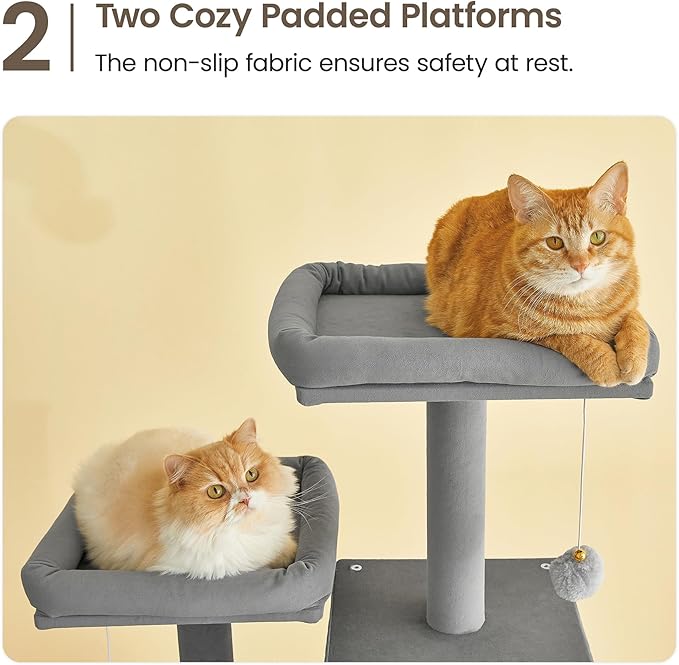 MWPO Large Modern Cat Tree, 70.1-Inch Wood Cat Tower for Indoor Cats, Multi-Level Tall Cat Condo with 2 Padded Perches, Hammock, Scratching Posts, Dangling Toys, Light Grey